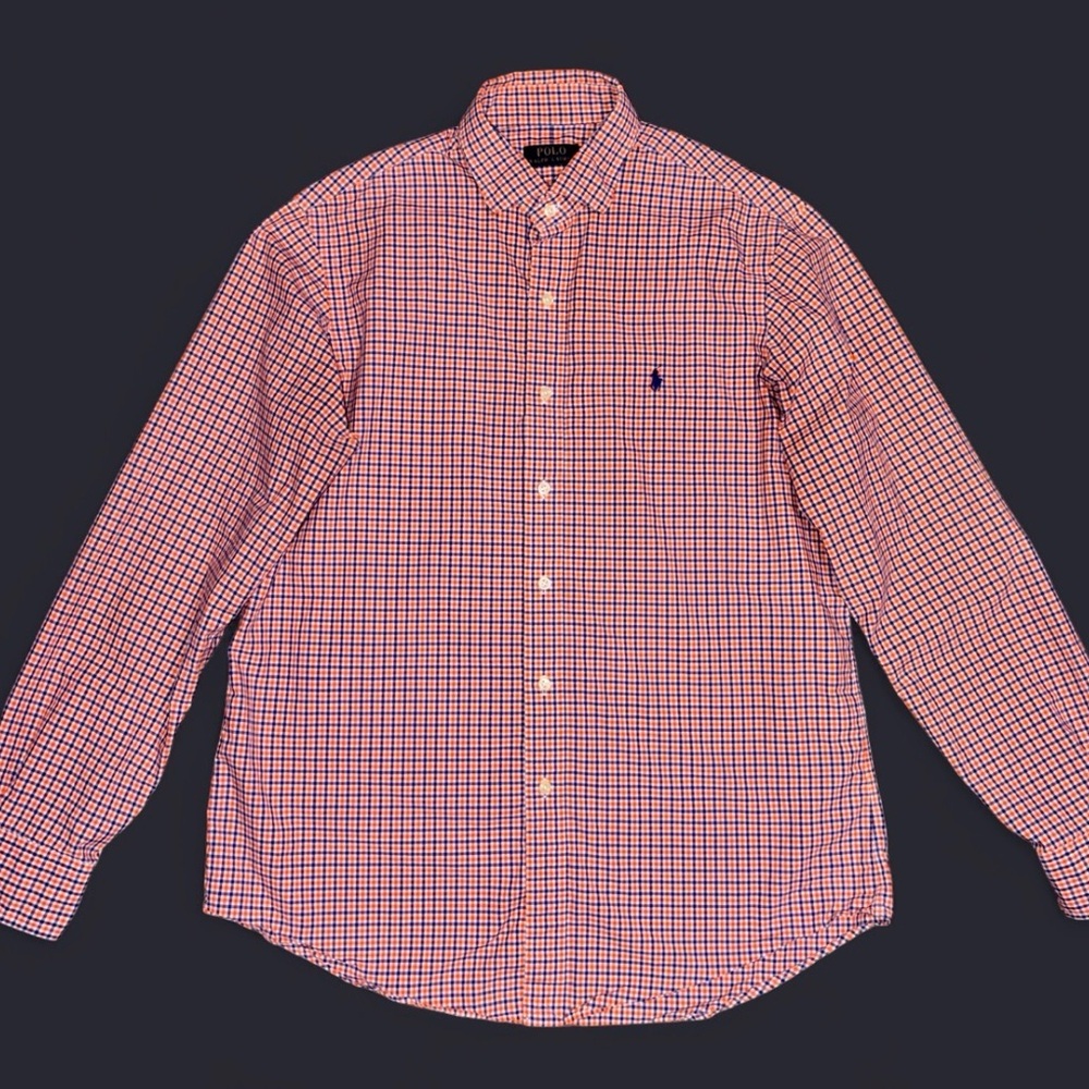 Polo Ralph Lauren Men’s Large Orange/Blue Plaid Cotton Button-Down